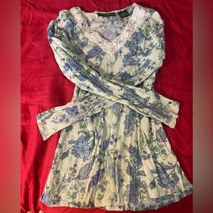 Floral Long Sleeve Dress with Lace Detail Fairycore Whimsical Paisley Dainty